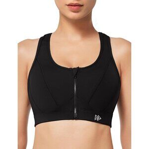 🆕Women Black Zip Front High Impact Sports Bra Plus Size Workout Fitness Running